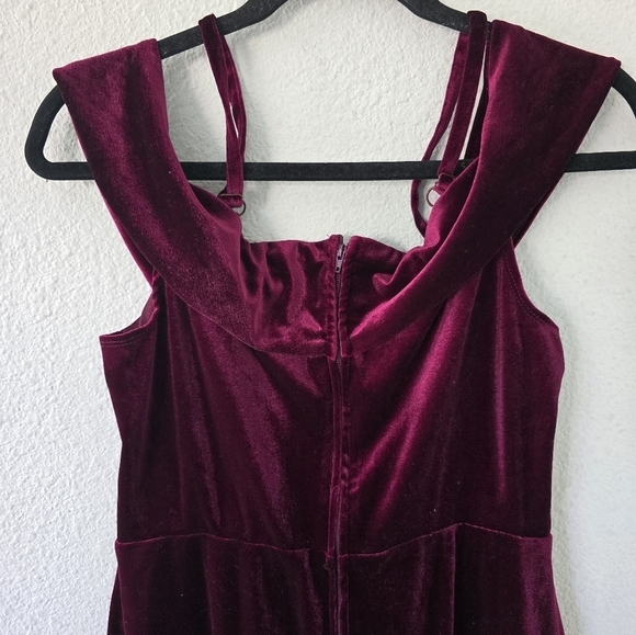 B. Darlin Burnout Velvet Bodycon Dress Women Sz 14 Red Off Shoulder Whimsygoth - Picture 9 of 9
